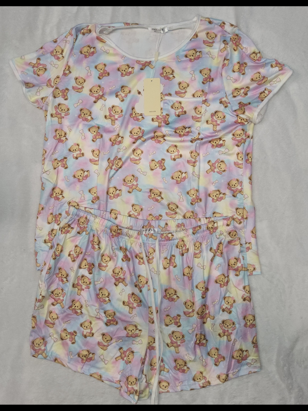 Cute Bear Print Short Set Pajama - Pastel Multi